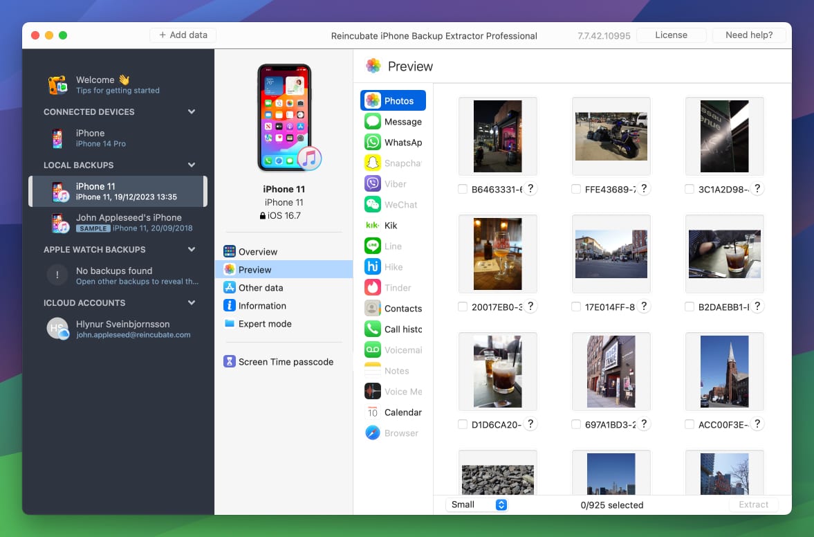 Previewing photos from a local backup in iPhone Backup Extractor
